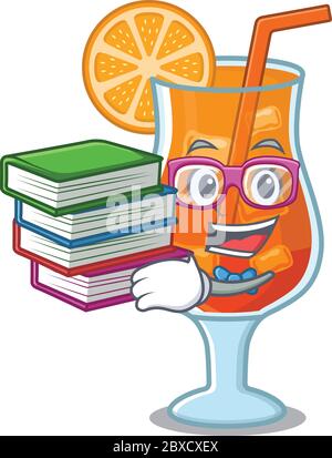 Uno studente diligente nel concetto di mascotte mai tai cocktail ha letto molti libri Illustrazione Vettoriale