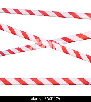 Nastri di divieto del segnale di colore rosso-bianco isolati su un rendering 3D bianco Foto Stock