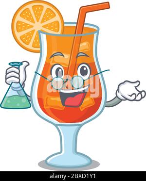 Carattere caricature di mai tai cocktail Smart Professore che lavora in un laboratorio Illustrazione Vettoriale