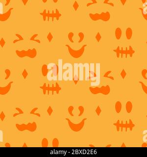 Le silhouette si affacciano sulle zucche o sul motivo senza cuciture fantasma di Halloween. Diversi volti divertenti e divertenti, divertenti e divertenti, design senza limiti di sfondo. Ripetere l'ornamento per la carta, il tessuto e la stampa. Illustrazione vettoriale Illustrazione Vettoriale