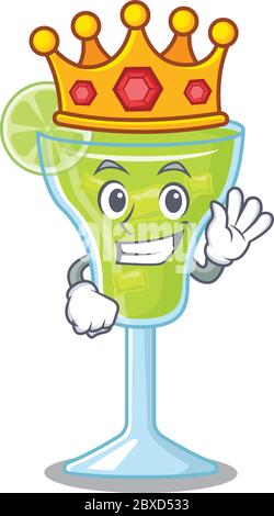 Un Re Magico di margarita cocktail mascotte stile con corona d'oro Illustrazione Vettoriale