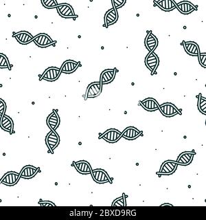 Pattern senza cuciture con soggetto genetico. Molecola di DNA disegnata a mano in stile doodle. Illustrazione vettoriale per stampe e disegni Illustrazione Vettoriale