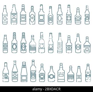 Set di icone colorate di bottiglie di bevande alcoliche. Illustrazioni vettoriali isolate Illustrazione Vettoriale