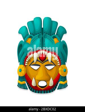 Maschera di maya azteca tribale vettoriale su sfondo bianco Illustrazione Vettoriale