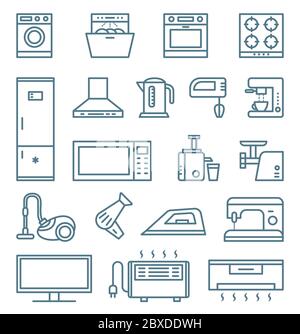 Gli elettrodomestici e gli elettrodomestici delineano icone isolate Illustrazione Vettoriale