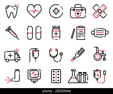 collezione di icone di contorno medico isolate su sfondo bianco. Illustrazione vettoriale Illustrazione Vettoriale