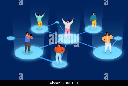 Collegare persone. Concetto di social network. Segnala un programma amico. Illustrazione vettoriale Illustrazione Vettoriale