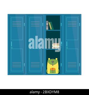 Cartoon School Locker, una porta aperta, mobili per studenti isolati su sfondo bianco, flat vettoriale illustrazione Illustrazione Vettoriale