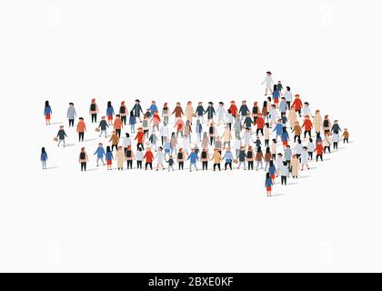 Un grande gruppo di persone a forma di freccia. Illustrazione vettoriale Illustrazione Vettoriale