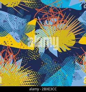 Moderno astratto Jungle motivo senza giunture con colorata tropicale moderna texture geometrica grunge per il disegno della copertina. Illustrazione vettoriale art. Illustrazione Vettoriale