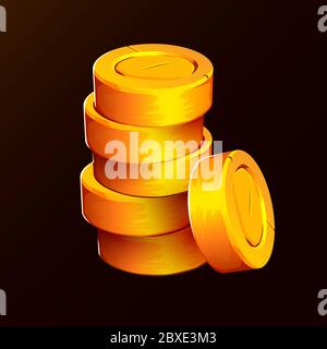 Pila di monete d'oro isolate su sfondo nero. Illustrazione vettoriale Illustrazione Vettoriale