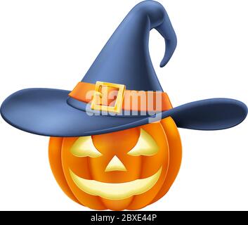 Zucca che indossa il cartone Halloween di cappello di strega Illustrazione Vettoriale