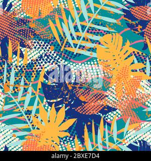 Moderno astratto Jungle motivo senza giunture con colorata tropicale moderna texture geometrica grunge per il disegno della copertina. Illustrazione vettoriale art. Illustrazione Vettoriale