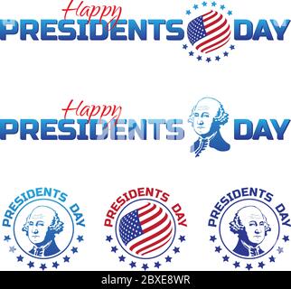 Set di elementi vettoriali o loghi per Happy Presidents Day - festa nazionale americana. Illustrazione vettoriale isolata su sfondo bianco. Perfetto da usare Illustrazione Vettoriale