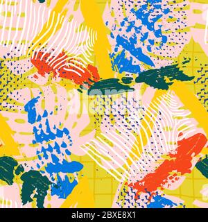 Moderno astratto Jungle motivo senza giunture con colorata tropicale moderna texture geometrica grunge per il disegno della copertina. Illustrazione vettoriale art. Illustrazione Vettoriale