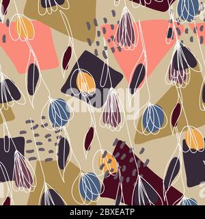collage moderno, motivo senza cuciture con una linea di fiori. Tulipano fiorisce Illustrazione Vettoriale
