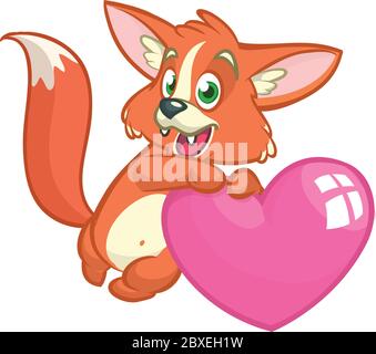 Cartoon carino volpe arancione in amore tenendo un Heart.Vector illustrazione per San Valentino. Isolato Illustrazione Vettoriale