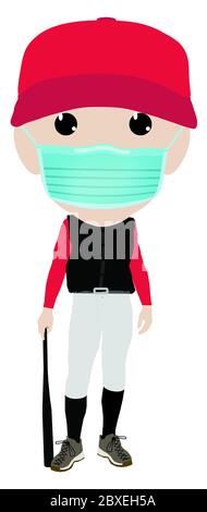 Giocatore di softball maschile in uniforme con mazza che indossa uniforme. Illustrazione. Foto Stock