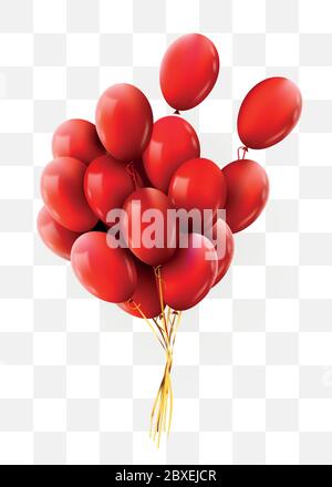 3d realistico rosso mazzo di palloncini volanti di compleanno. Concetto di festa e celebrazione. Illustrazione vettoriale. Illustrazione Vettoriale