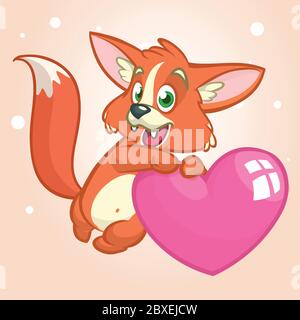 Cartoon carino volpe arancione in amore tenendo un Heart.Vector illustrazione per San Valentino. Isolato Illustrazione Vettoriale