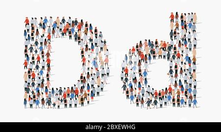 Gruppo numeroso di persone in forma di lettera D. Sfondo vettoriale senza giunture Illustrazione Vettoriale