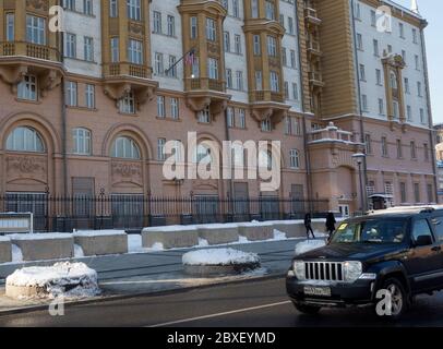 13 febbraio 2018, Mosca, Russia. La costruzione dell'Ambasciata degli Stati Uniti a Mosca. Foto Stock