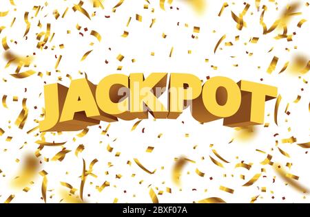 Segno jackpot con coriandoli 3D in caduta realistici. Illustrazione vettoriale Illustrazione Vettoriale