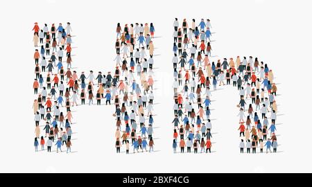 Gruppo numeroso di persone in forma di lettera H. Sfondo vettoriale senza giunture Illustrazione Vettoriale