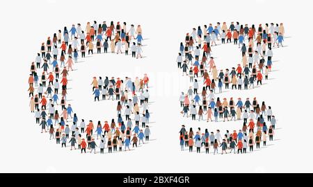 Gruppo numeroso di persone in forma di lettera G. Sfondo vettoriale senza giunture Illustrazione Vettoriale