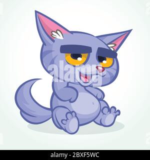 Illustrazione vettoriale di gatto blu grumpy. Carino gatto cartoon con un'espressione grumpia. Illustrazione Vettoriale