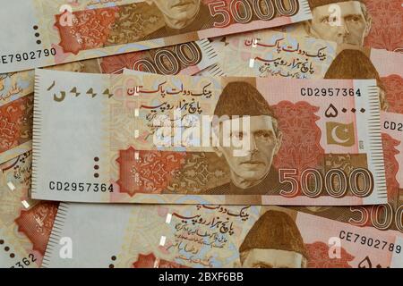 Rupie pakistane, banconote in valuta pakistana Foto Stock