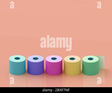 Semplici rotoli di carta igienica multicolore, per testi. illustrazione 3d Foto Stock