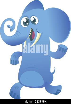 Simpatico elefante blu cartoon. Illustrazione vettoriale con gradienti semplici. Design eccellente per la stampa. Isolato Illustrazione Vettoriale