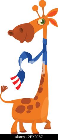 Carino personaggio giraffa cartoon. Collezione di animali selvatici. Educazione dei bambini. Illustrazione vettoriale isolata Illustrazione Vettoriale