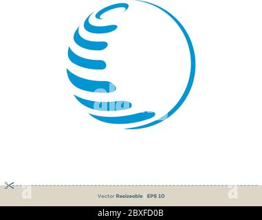 Disegno di illustrazione del modello di logo vettoriale del globo blu. EPS vettoriale 10. Illustrazione Vettoriale