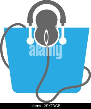 Cestino, borsa, icona del logo del negozio online Illustrazione Vettoriale