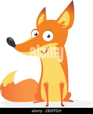 Volpe carina e timida. Illustrazione vettoriale della volpe seduta. Ideale per la decorazione o il disegno di adesivi Illustrazione Vettoriale