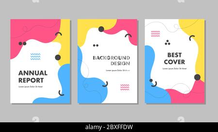 Set bundle di disegni geometrici di copertina per report annuale, opuscoli, volantini, presentazioni, opuscolo, rivista formato A4. Modello di copertina con vettore di progettazione Illustrazione Vettoriale