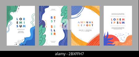 Set bundle di disegni di copertina astratti per report annuale, opuscoli, volantini, presentazioni, opuscolo, rivista. Vettore di disegno modello di copertina con creativ Illustrazione Vettoriale