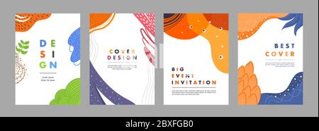 Set bundle di disegni di copertina astratti per report annuale, opuscoli, volantini, presentazioni, opuscolo, rivista. Vettore di disegno modello di copertina con creativ Illustrazione Vettoriale