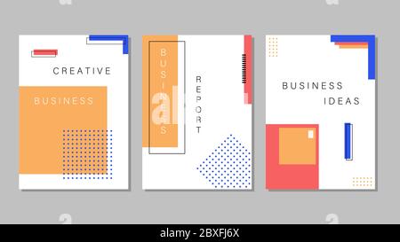 Set bundle di disegni geometrici di copertina per report annuale, opuscoli, volantini, presentazioni, opuscolo, rivista formato A4. Modello di copertina con vettore di progettazione Illustrazione Vettoriale