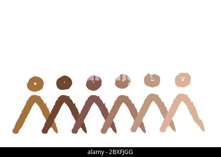 Razze diverse le persone protestano, unità comunità interrazziale. Vettore moderno in stile semplice ingenuo. Astratti forme umane diverse nazionalità su WI Illustrazione Vettoriale