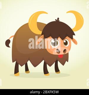Cartoon american bull (bufalo, bue, bisonte), isolato su sfondo bianco. Pagina colorata per bambini e bambini Illustrazione Vettoriale