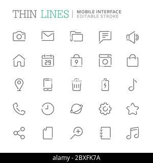 Raccolta di icone di linea relative allo smartphone. Tratto modificabile Illustrazione Vettoriale