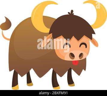 Cartoon american bull (bufalo, bue, bisonte), isolato su sfondo bianco. Pagina colorata per bambini e bambini Illustrazione Vettoriale
