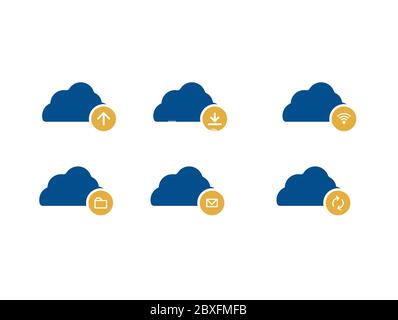 Set di icone carica cloud, Scarica, Aggiorna, WiFi, file, e-mail e Aggiorna Foto Stock