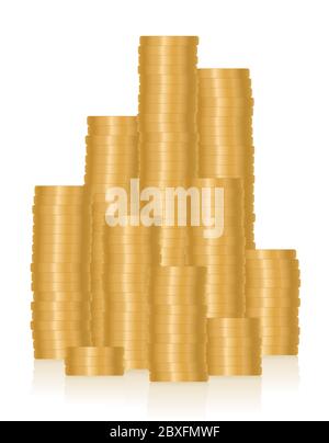 Mucchio di soldi, molte monete d'oro, simbolo per ricchezza, ricchezza, carriera, successo, profitto, lusso, prosperità, crescita di affari o il jackpot. Foto Stock