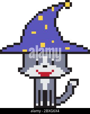 vettore pixel art cartoon strega gatto isolato Illustrazione Vettoriale