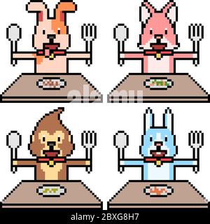 cena vector pixel art set isolata Illustrazione Vettoriale