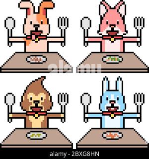 cena vector pixel art set isolata Illustrazione Vettoriale